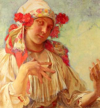 阿爾豐斯 穆夏 Young Girl In A Moravian Costume 阿爾豐斯 穆夏 Young Girl In A Moravian Costume